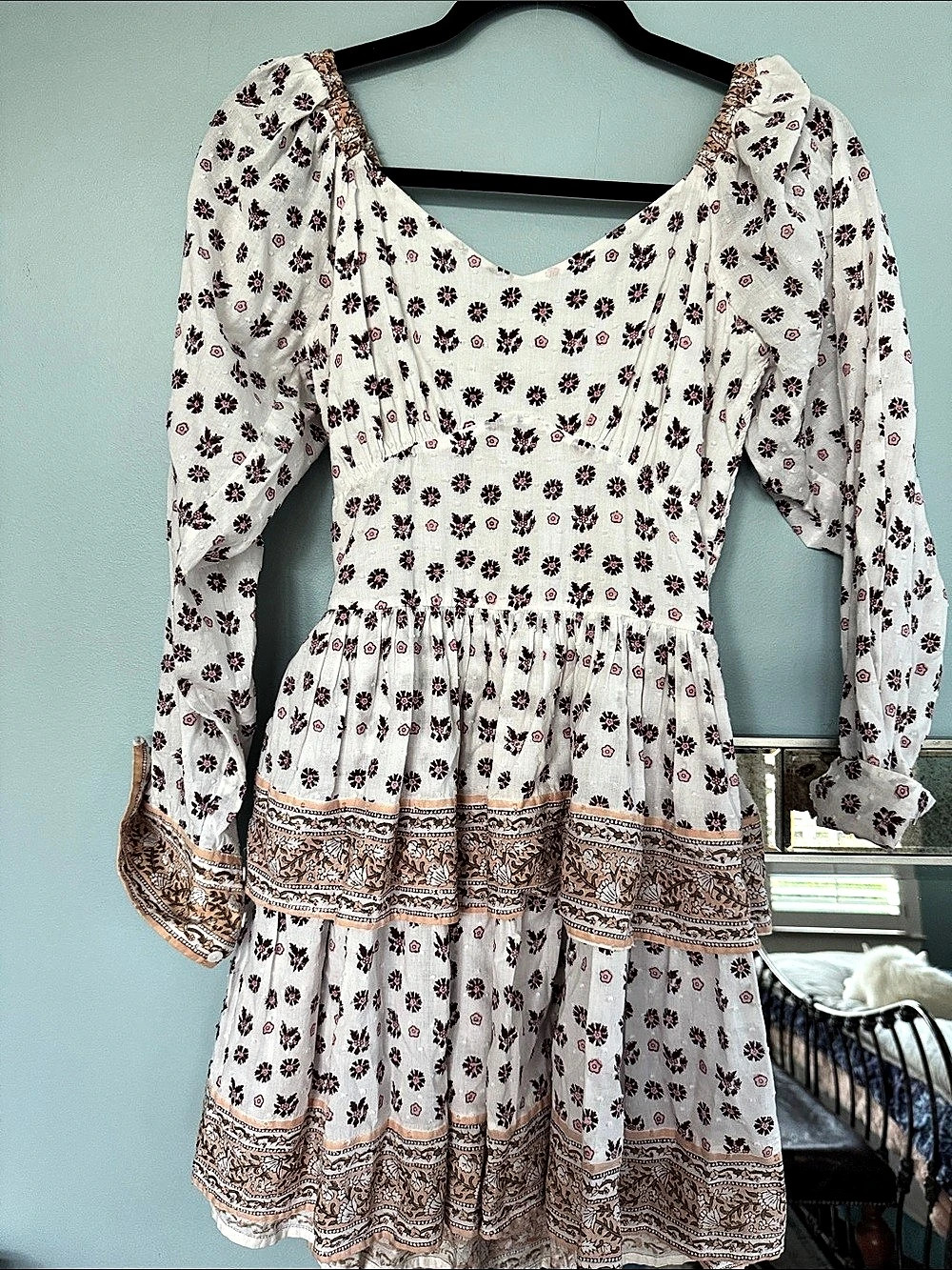 Cleobella Floral Mini Dress White & Burgundy XS Like New